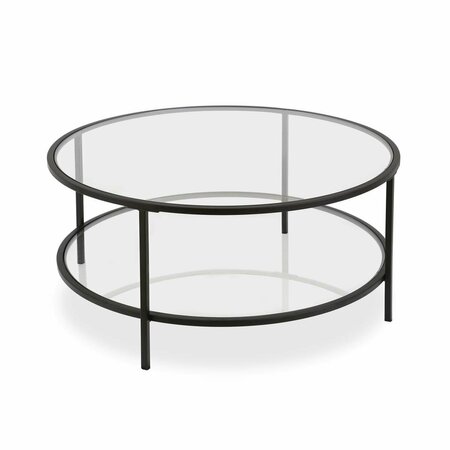 HUDSON & CANAL Henn Hart Sivil Blackened Bronze Coffee Table with Glass Shelf - 17 x 36 x 36 in. CT0144